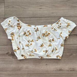 Forever 21 Floral Crop Top - White and Yellow